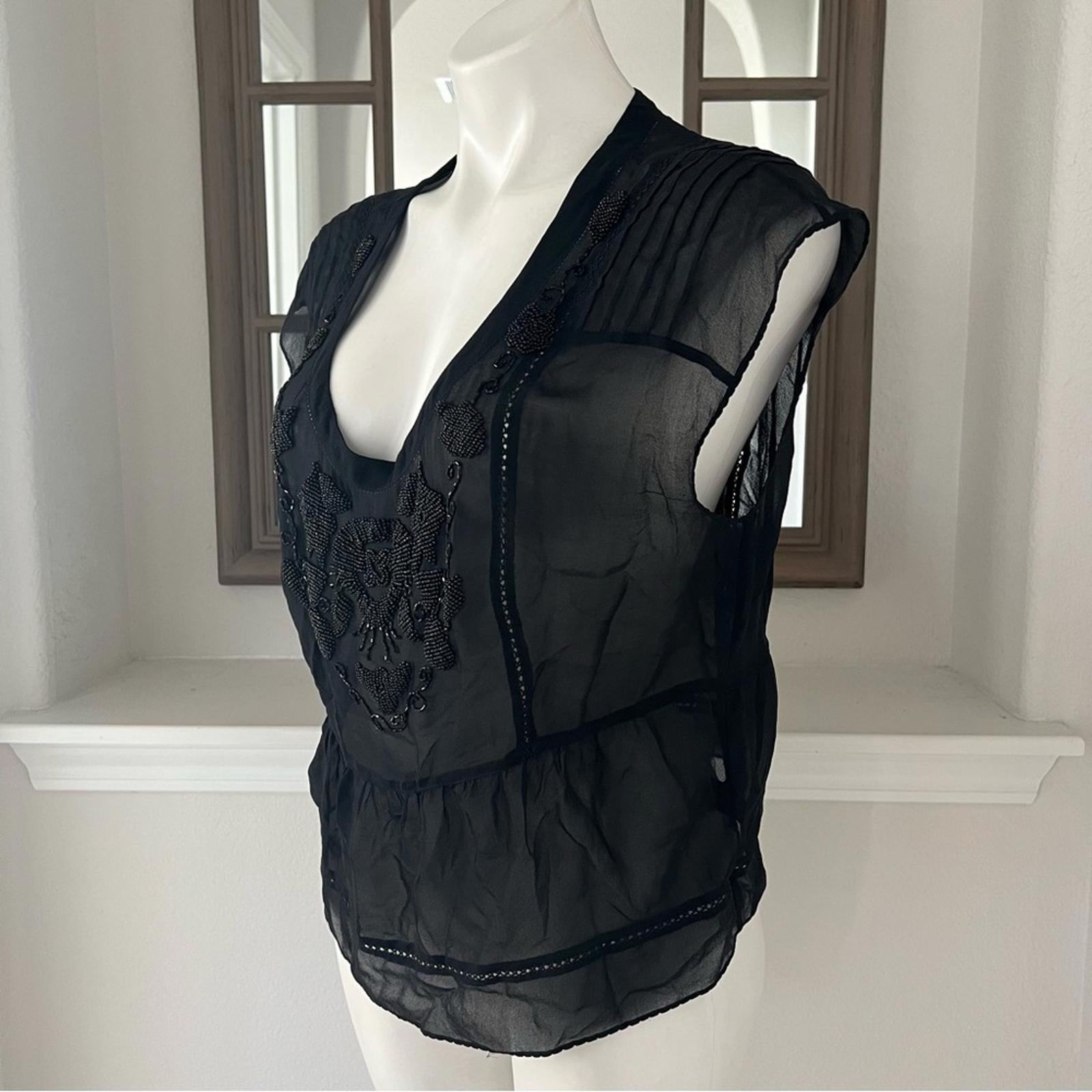 7 For All Mankind Black Sheer Blouse, 100% Silk Size M, New w/o Tag