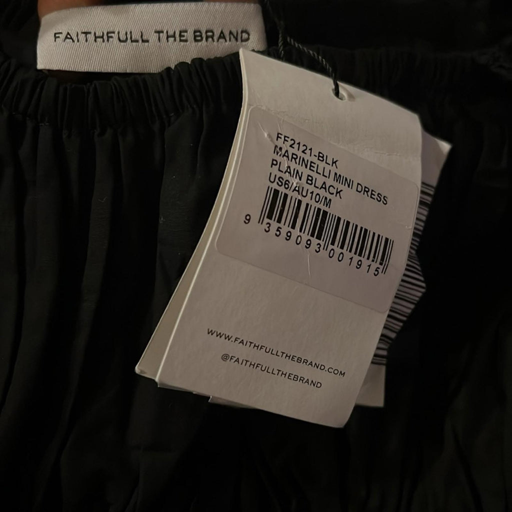NWT Faithfull the Brand Marinelli Smocked Minidress, Black Size 6 (Sold Out)