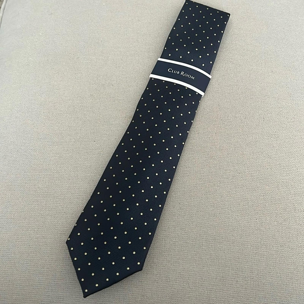 Club Room Graslin Dot Neck Tie in Navy Yellow, New with Tag