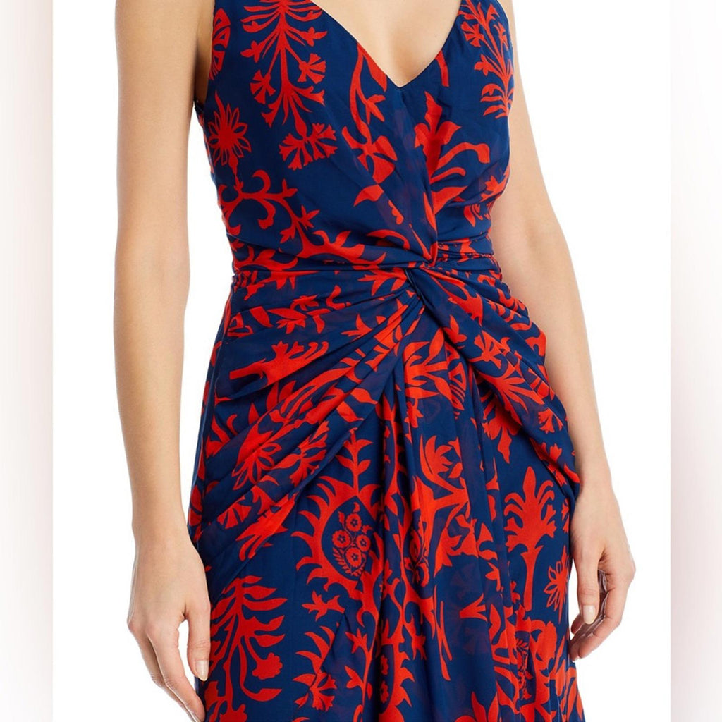 Andres Otalora Printed Chiffon Tie Back Gown in Blue & Red, NWT, Size 0
