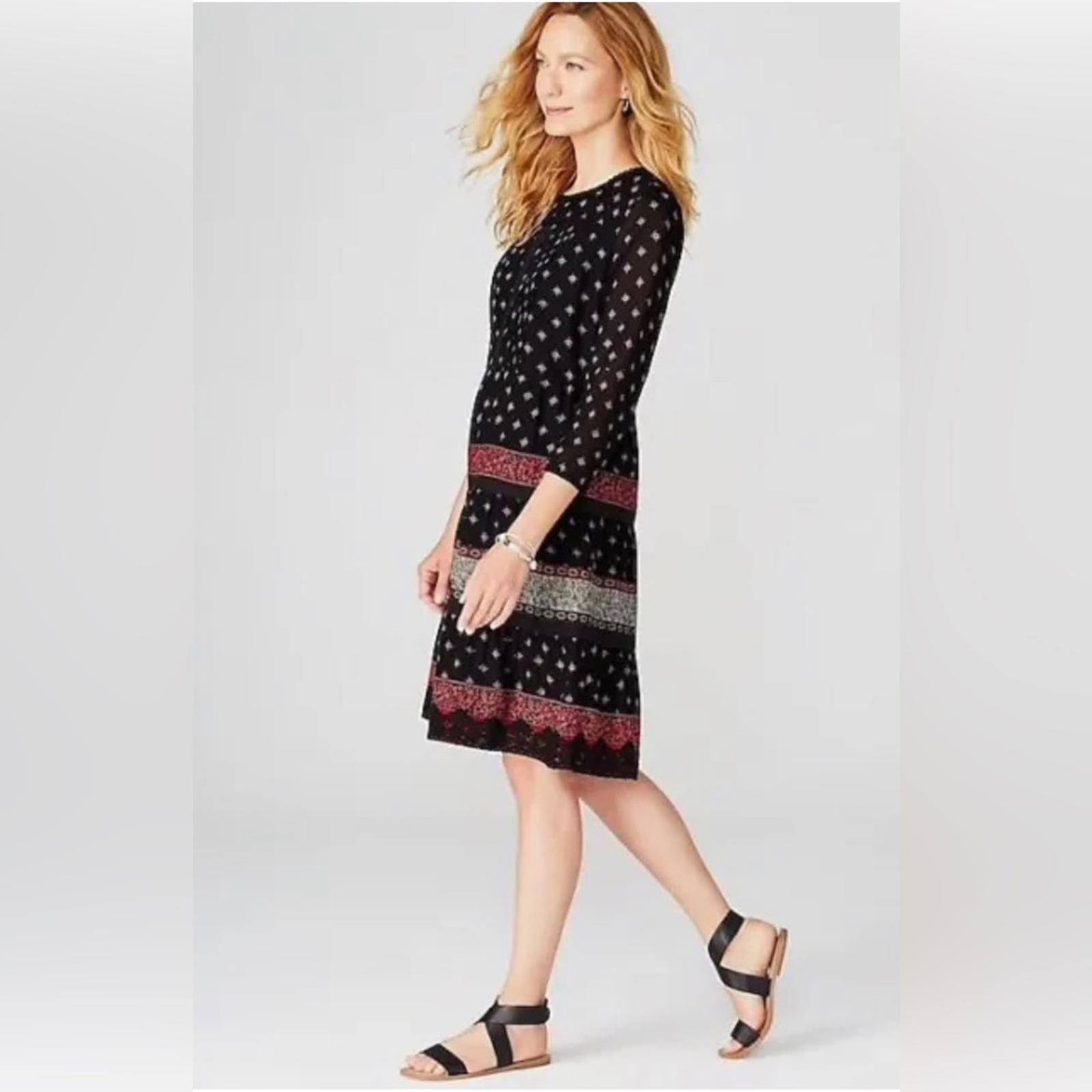 J. Jill Pin-tucked Lace Trim Dress , Black Red Size XL Retail $119