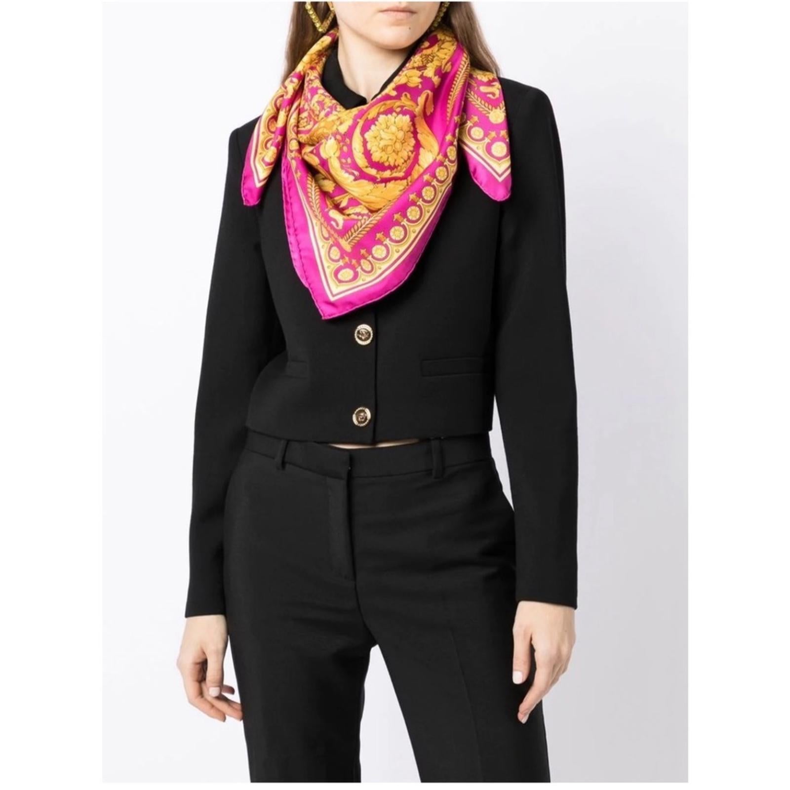 NEW Versace Barocco Print Silk Scarf Foulard, Pink/Gold  Size 36”x35” New $575