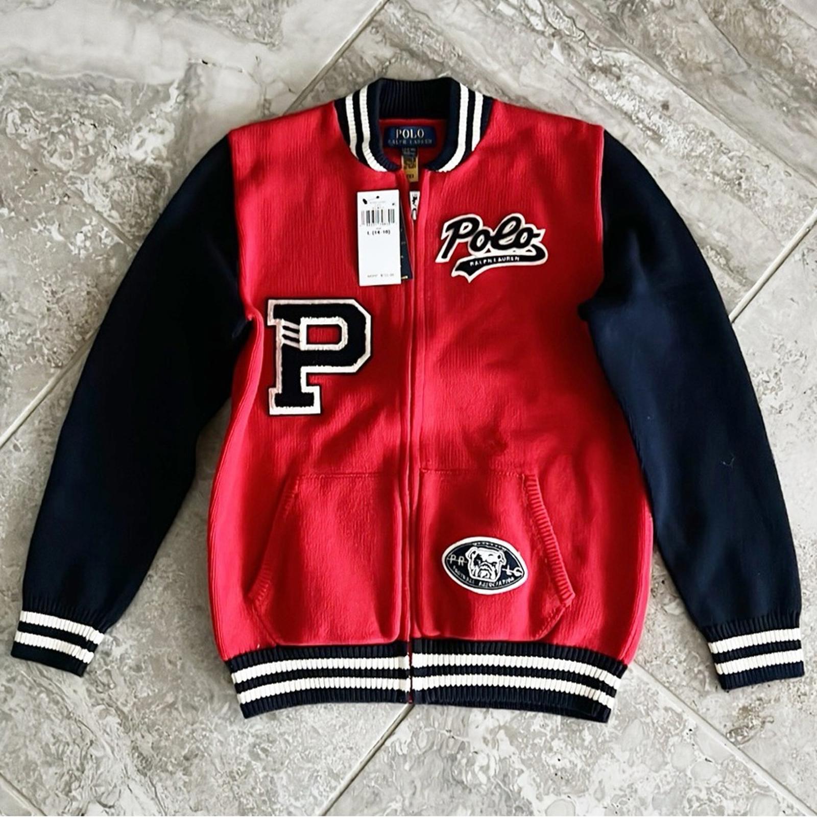 Polo Ralph Lauren Cotton Full-Zip Letterman Sweater Jacket Size L (14/16) NWT