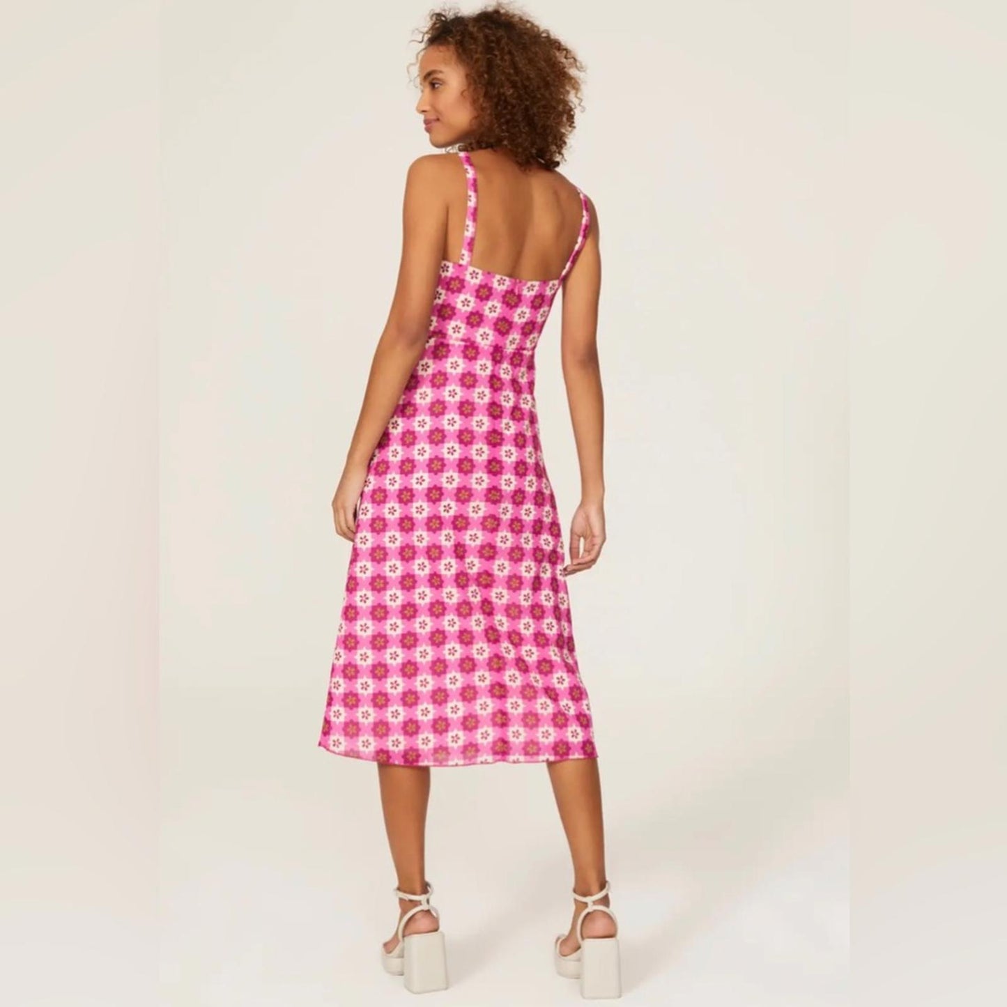 $518 Anna Sui Utopian Gingham Cotton Slip Dress in Neon Pink, Size 2