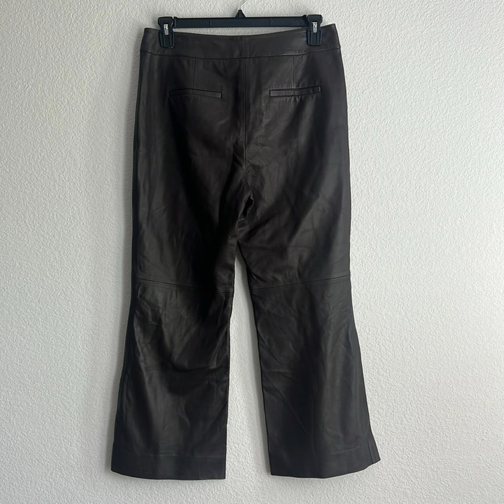 Vince Leather Flare Pants in Brown, NWT, Size 10