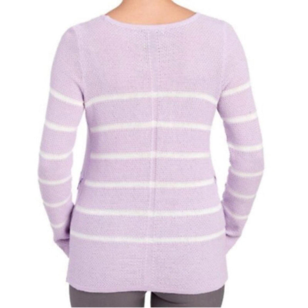 Design365 Striped Crew Neck Sweater in Violet Moon, Size L EXCELLENT!