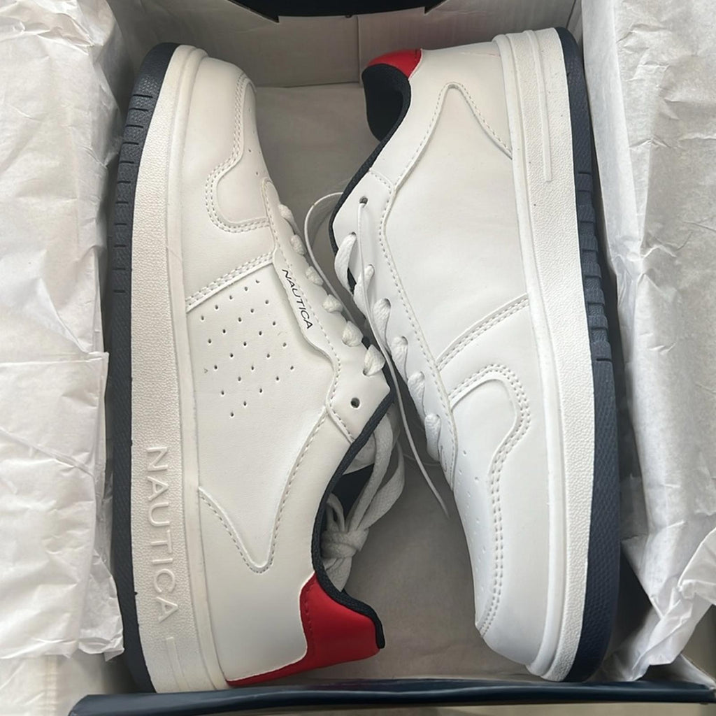 Nautica Big Boys Court Sneakers, Stafford Youth, White/Red, Size 4 New in Box