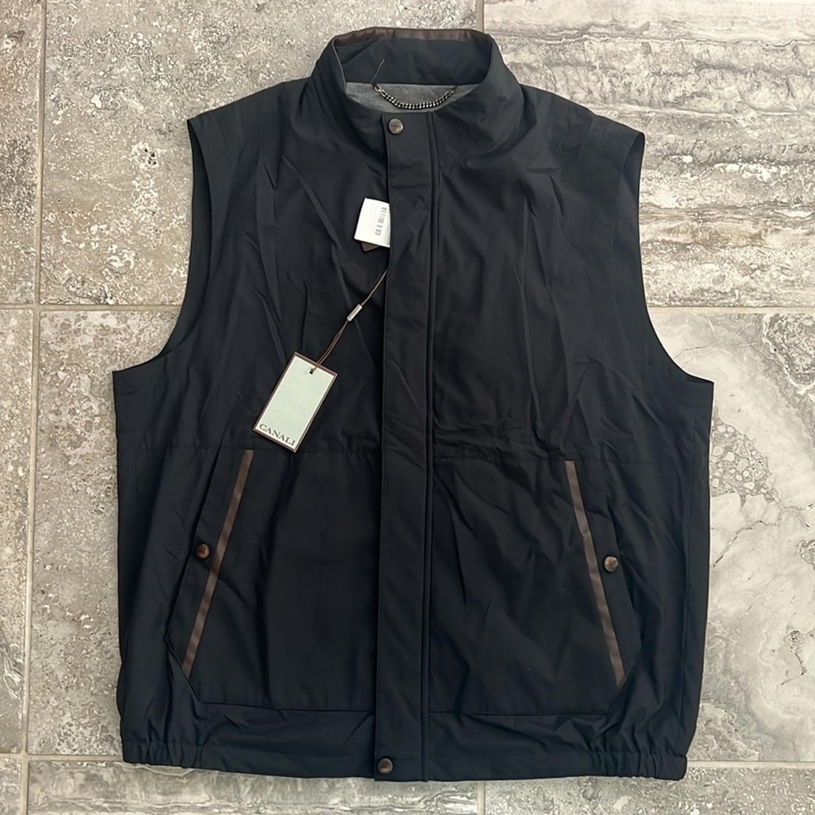 CANALI Rain & Wind Tech Padded Shell Gilet Zip Vest Navy, Size US 32 | EU 48 NEW