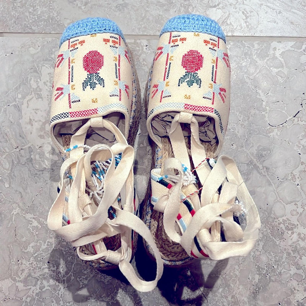 FARM Rio Paradise Bead Embellished Espadrille Platform Shoes Size 11 NWT+DustBag