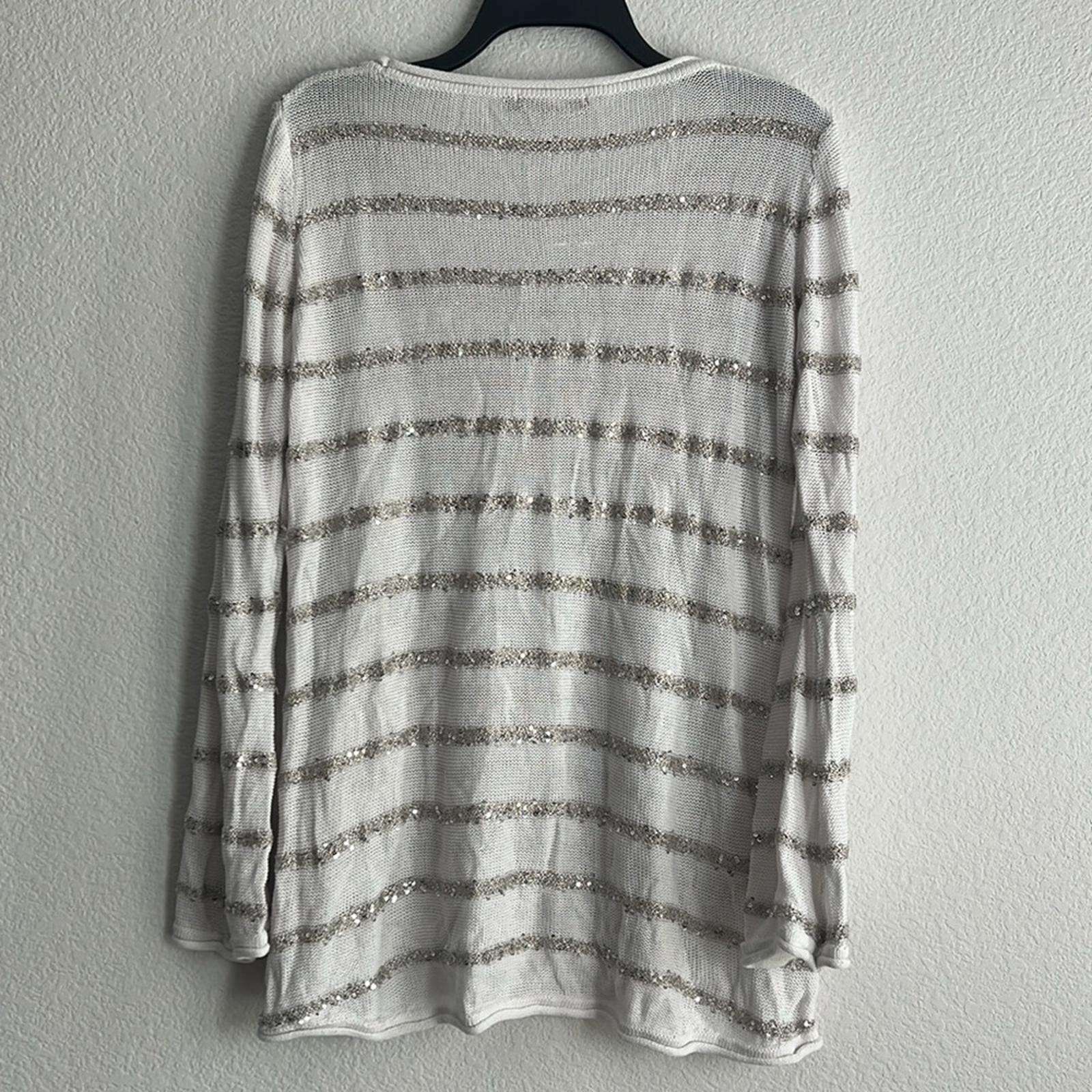 Belldini Elegant White/Silver Sequined Striped Women's Sweater Size XL EXCELLENT