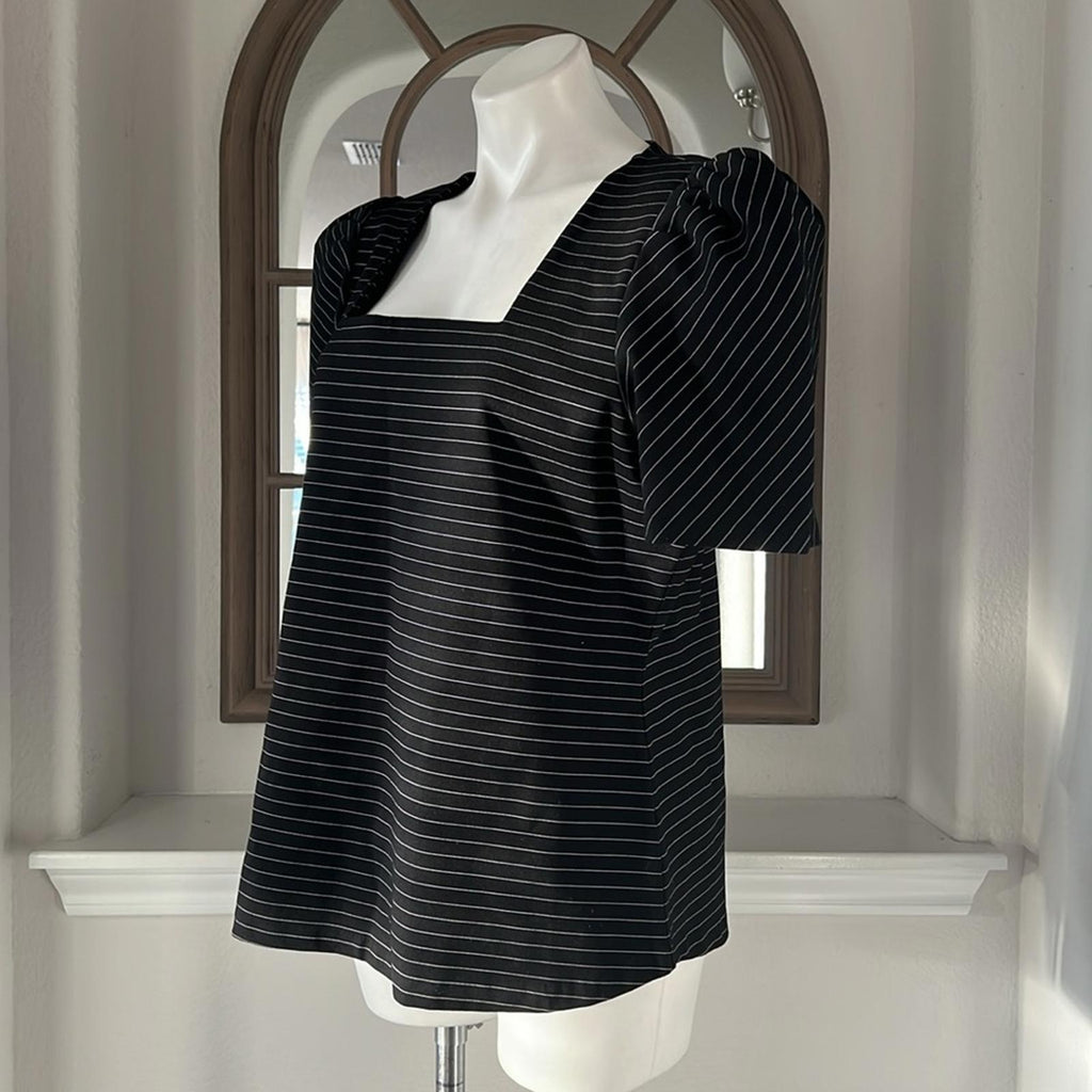 NEW Vince Camuto Square Neck Puffed Sleeve Top in Rich Black Size XL New w/o Tag