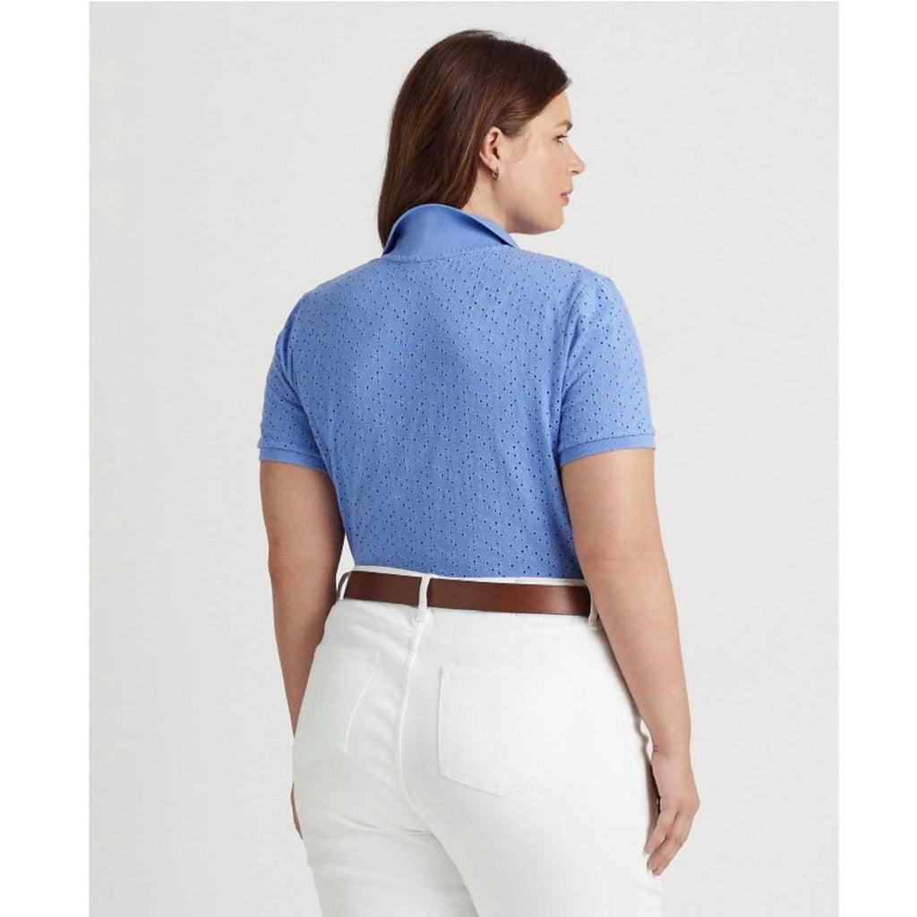 Lauren Ralph Lauren Blue Eyelet Logo Short Sleeve Collared Polo Top Size 1X NWT