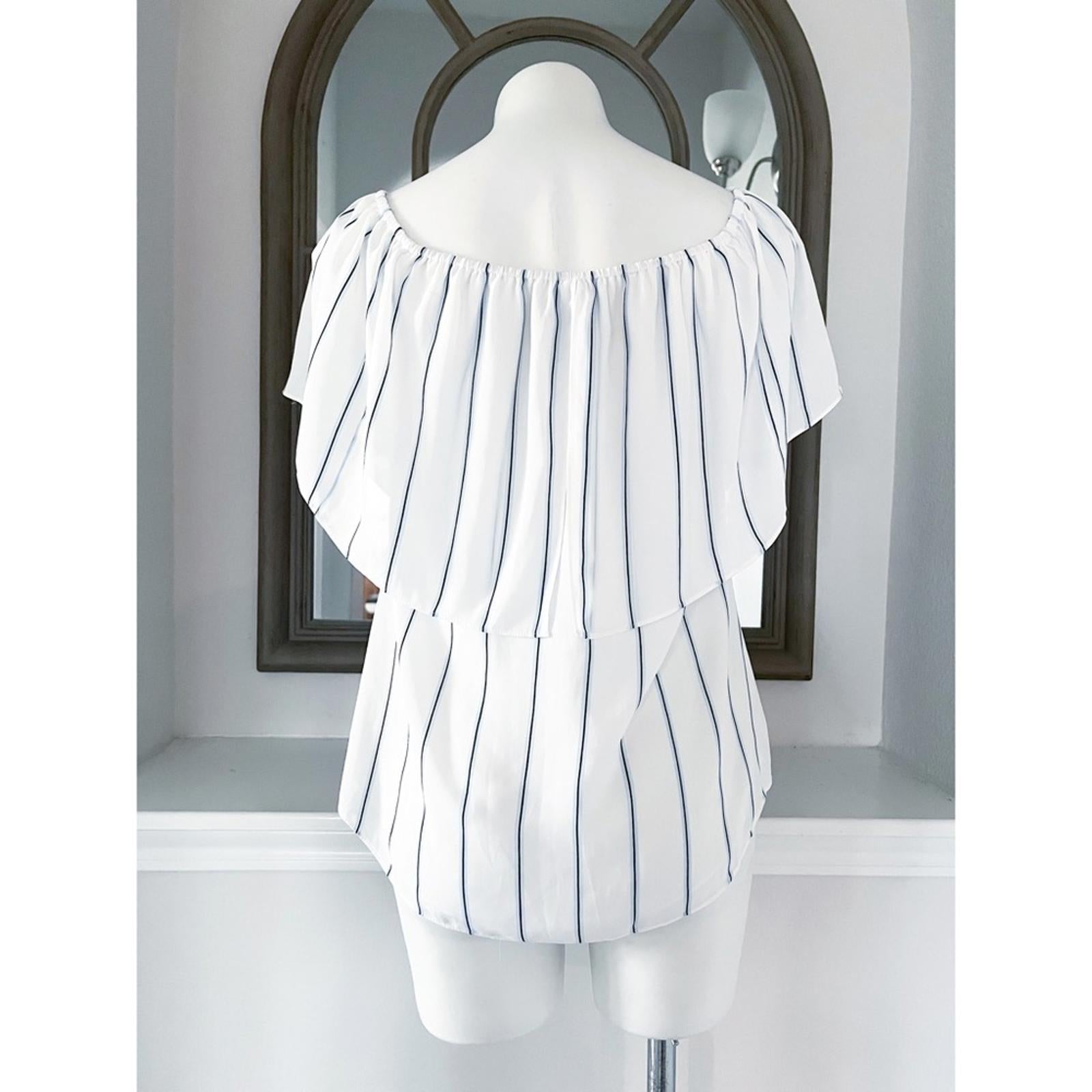 WHBM Off-The-Shoulder Stripe Blouse, White Blue Size XS Retail $99
