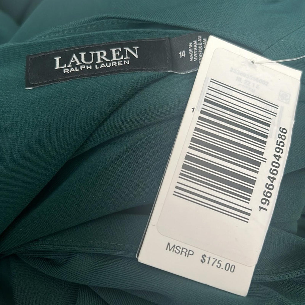 Lauren Ralph Lauren Jersey Surplice Cocktail Dress in  Green, Size 14, New w/Tag