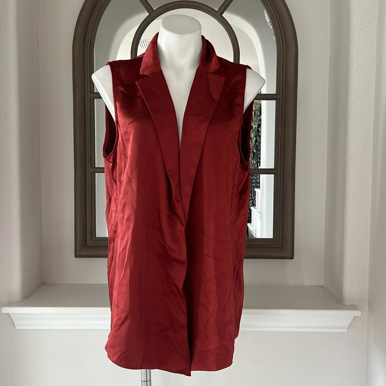 Vince Camuto Notch Collar Satin Vest, Sundown Chili Oil Size XL NEW w/Tag