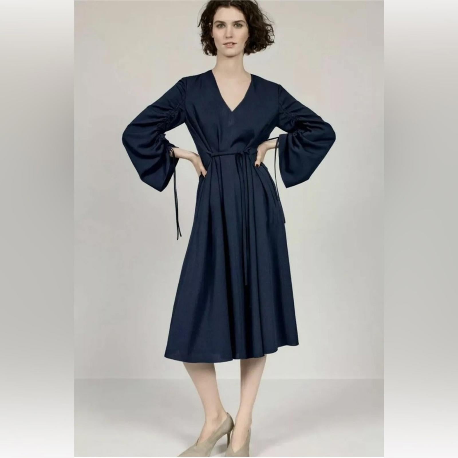 TIBI Ruched Convertible Bell Sleeve Cinched Stretch Crepe Dress Size 10 NWT $595