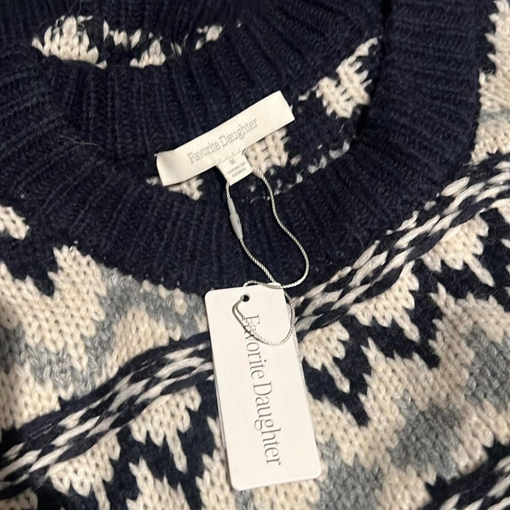 Favorite Daughter ‘Tis The Season Sweater &Hat Set, Blue/Grey Fair Isle Sz M NWT