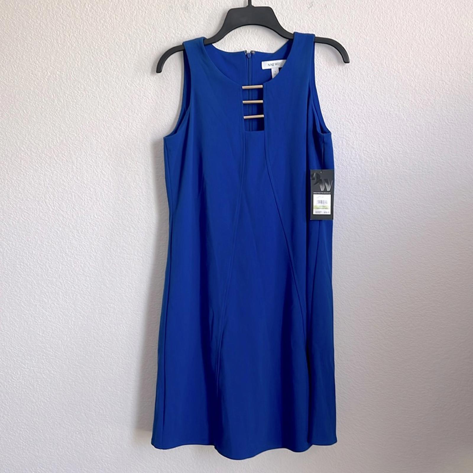 Nine West Cool Crepe Cut Out Neck Trapeze Dress in Blue, NWT, Size 4