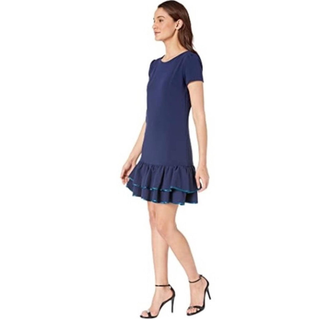 Betsy Johnson Tiered Double Ruffle Hem Dress in Navy Blue, EXCELLENT, Size 14