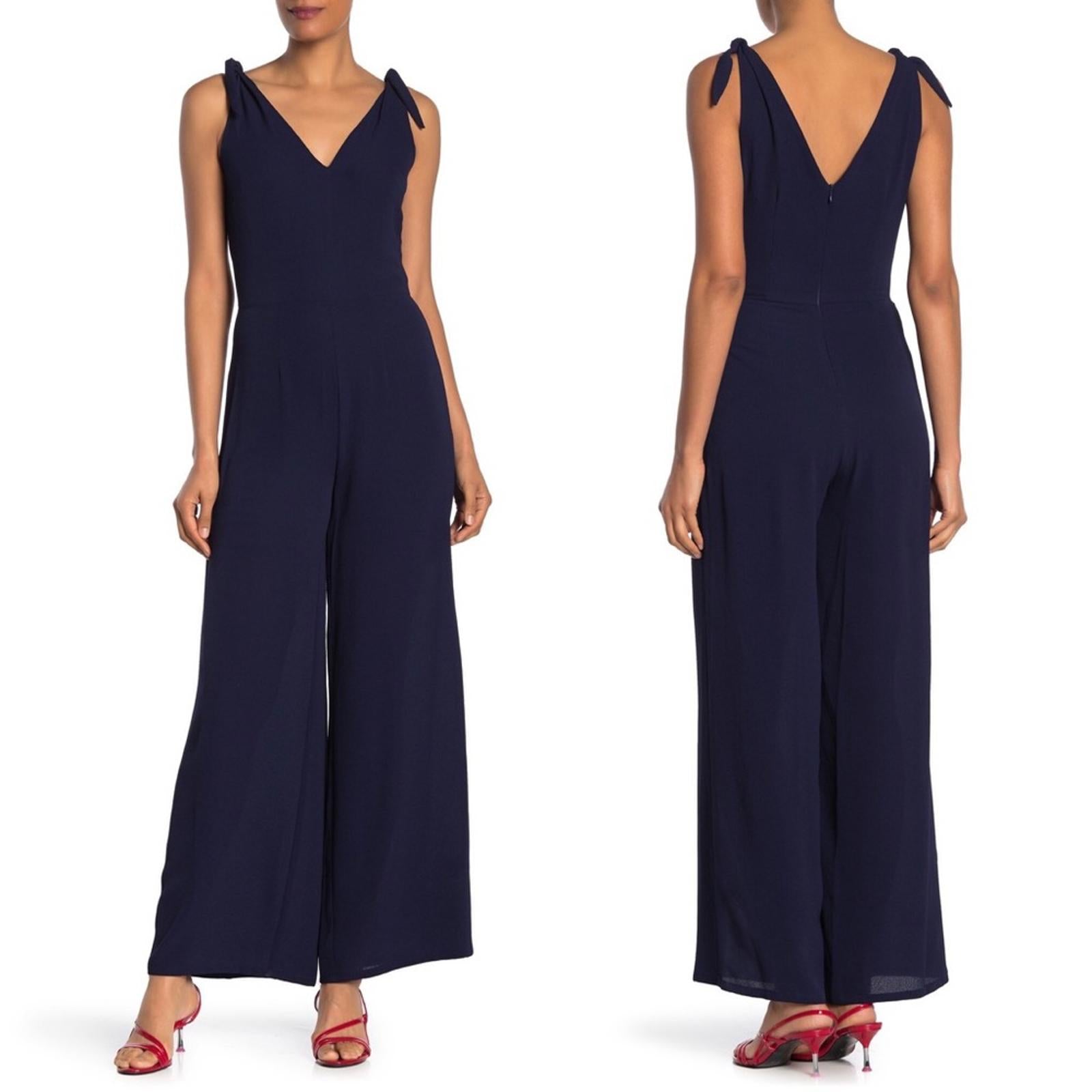 Betsey Johnson Navy Seals Tie Shoulder Wide Leg Jumpsuit Size 8 New w/Tag $128