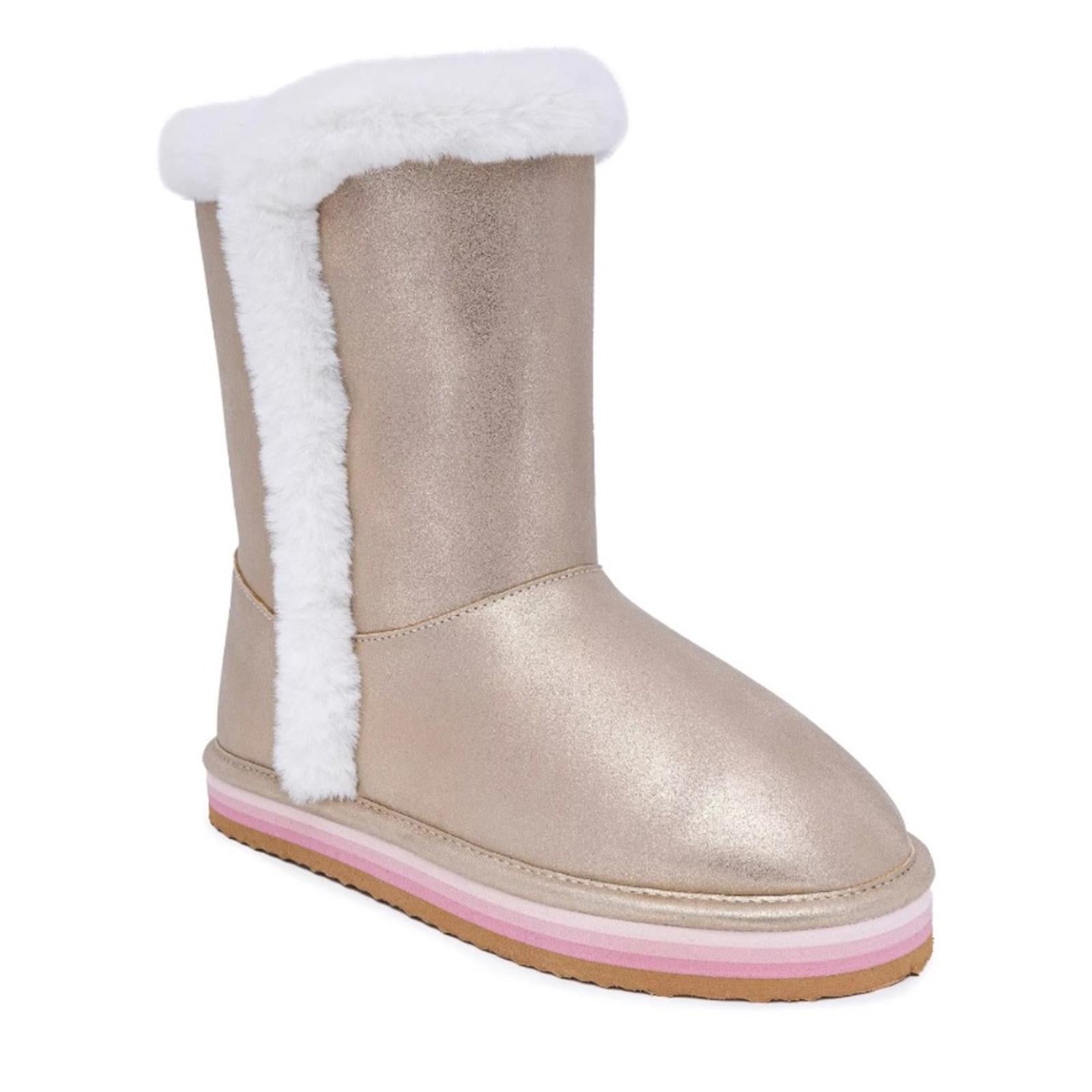 Sugar Big Girls Milhoja Sueded Faux Fur Cozy Boots, Rose Gold Size 4 New in Box