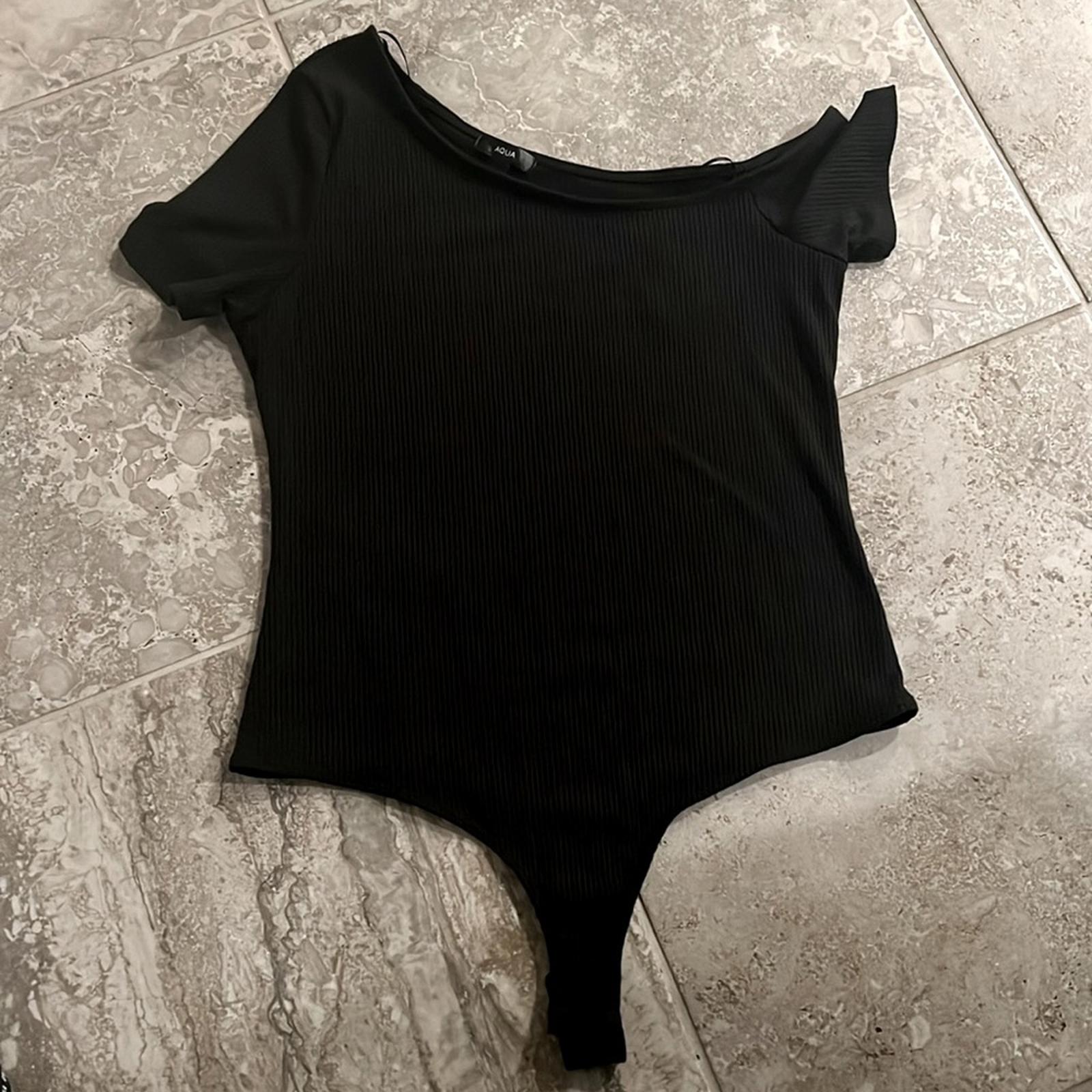 AQUA Asymmetric Off The Shoulder Bodysuit, Black Size XL New w/Tag $48