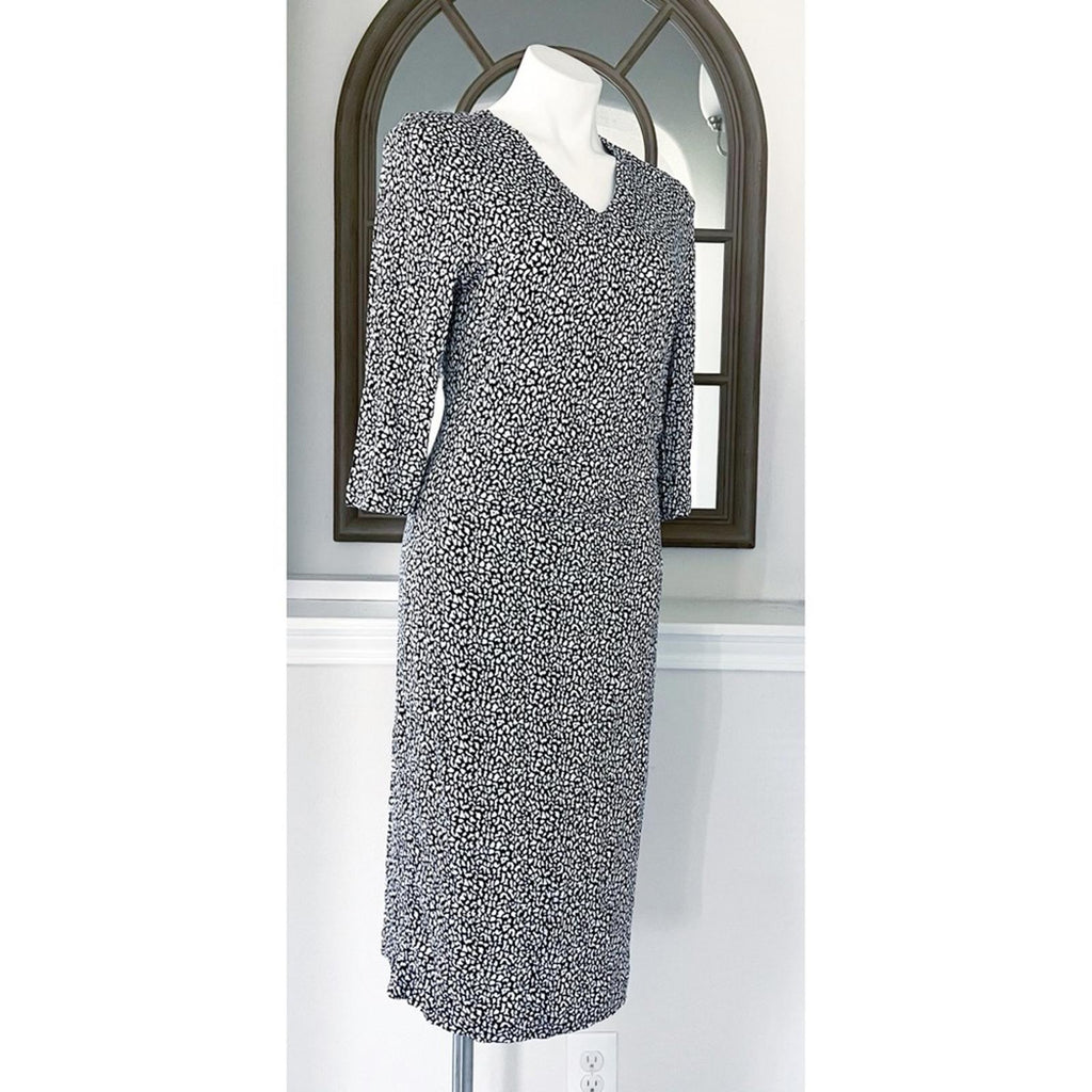 Hugo Boss Epona Midi Dress w/Ruched Left Waist Navy White EXCELLENT! Retail $398