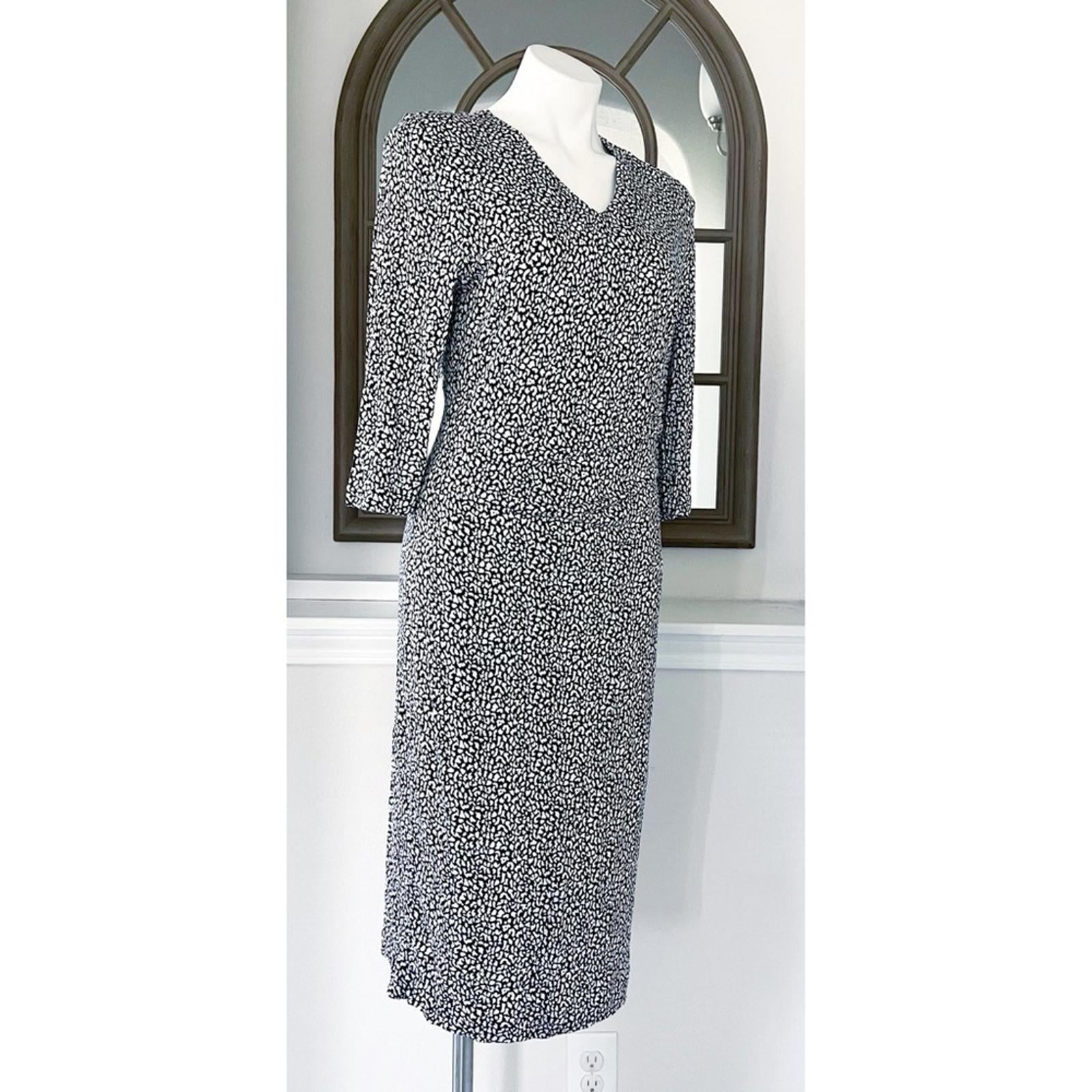 Hugo Boss Epona Midi Dress w/Ruched Left Waist Navy White EXCELLENT! Retail $398