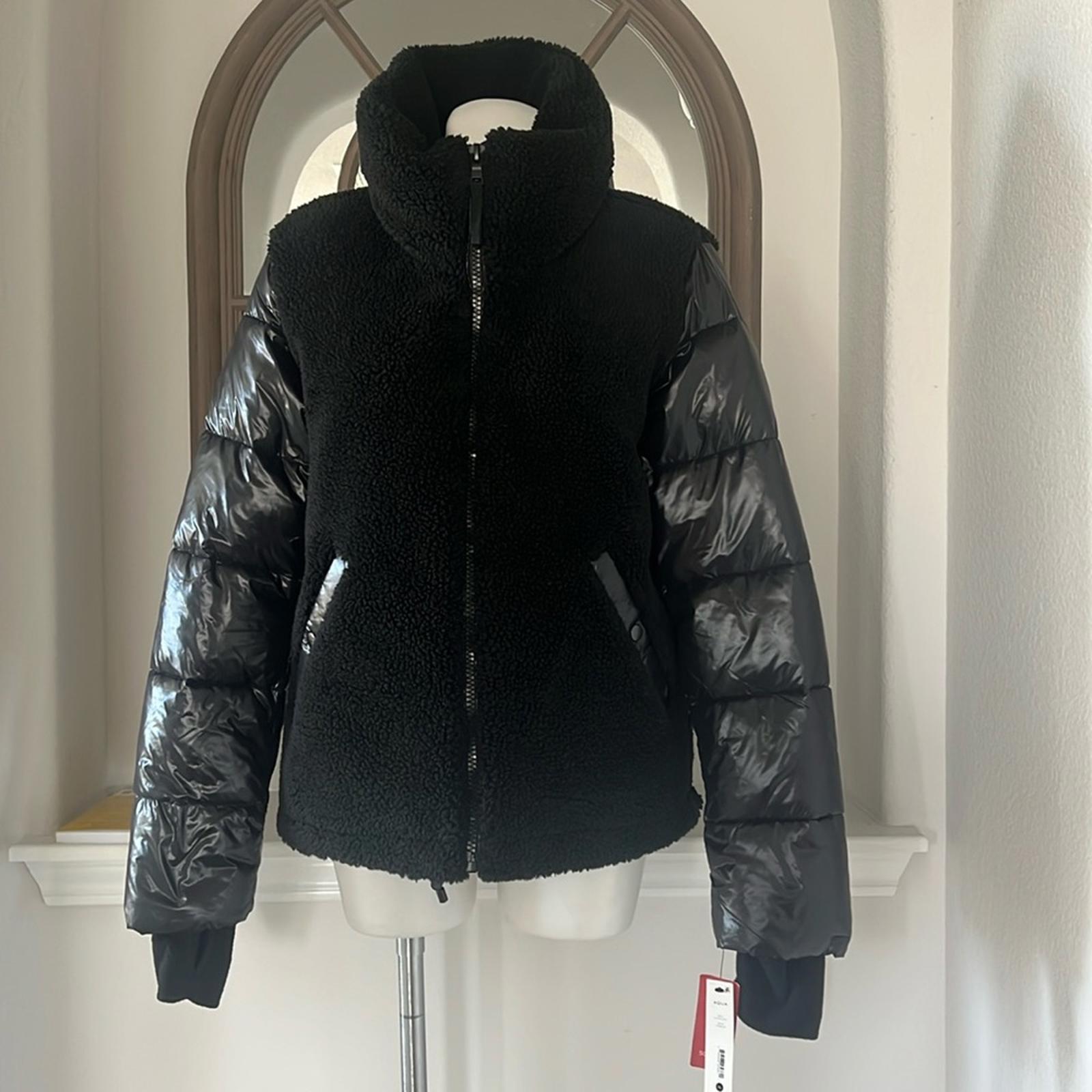 Aqua Bloomingdale’s Mixed Media Puffer Coat Jacket in Black, Size XL NEW w/Tag