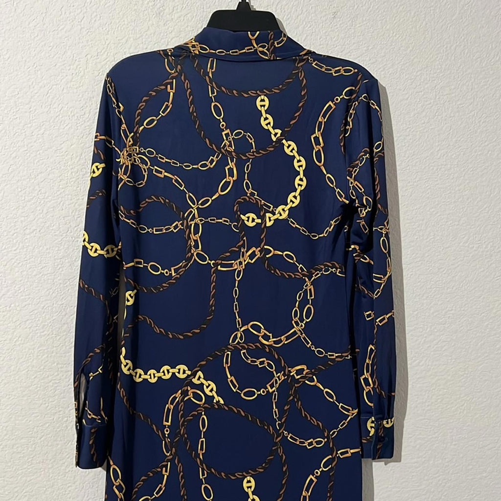 L’Agence Raelynn Shirt Dress in Indigo Gold, NWT, Size XS
