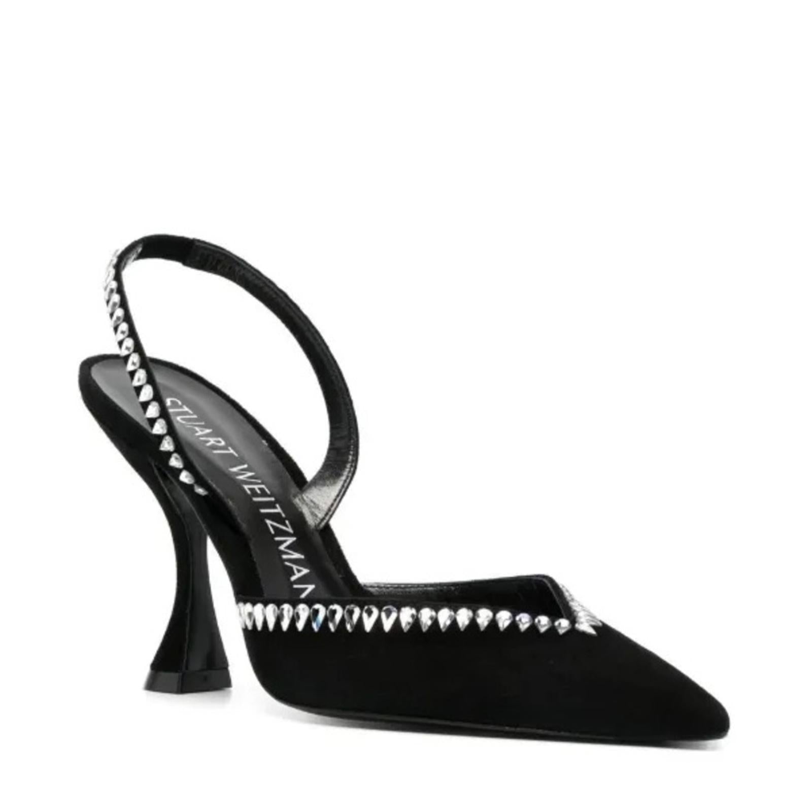Stuart Weitzman Gemcut Xcurve Slingback Pumps in Black Suede, Size 6 NEW $650