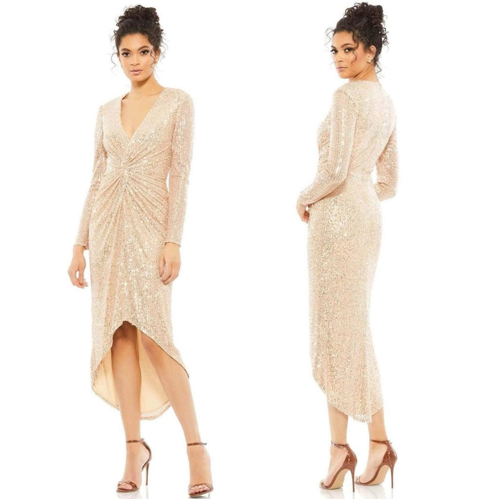 Mac Duggal IEENA Sequined High Low Dress, Rose Gold, Size 12 New w/Tag $348