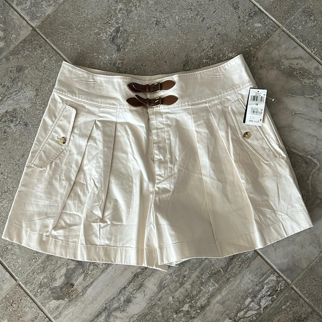 Lauren Ralph Lauren Buckle-Trim Sateen Shorts in Winter Cream, Size 18 NWT