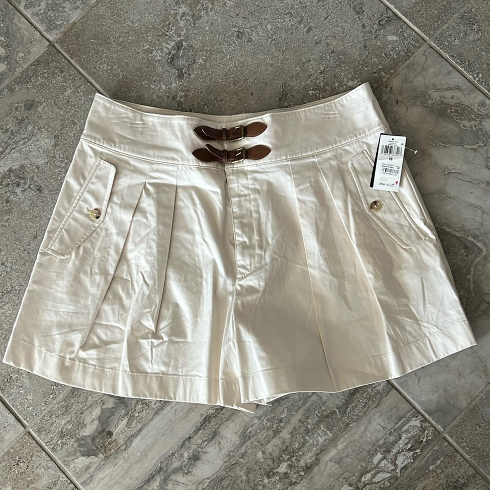 Lauren Ralph Lauren Buckle-Trim Sateen Shorts in Winter Cream, Size 18 NWT