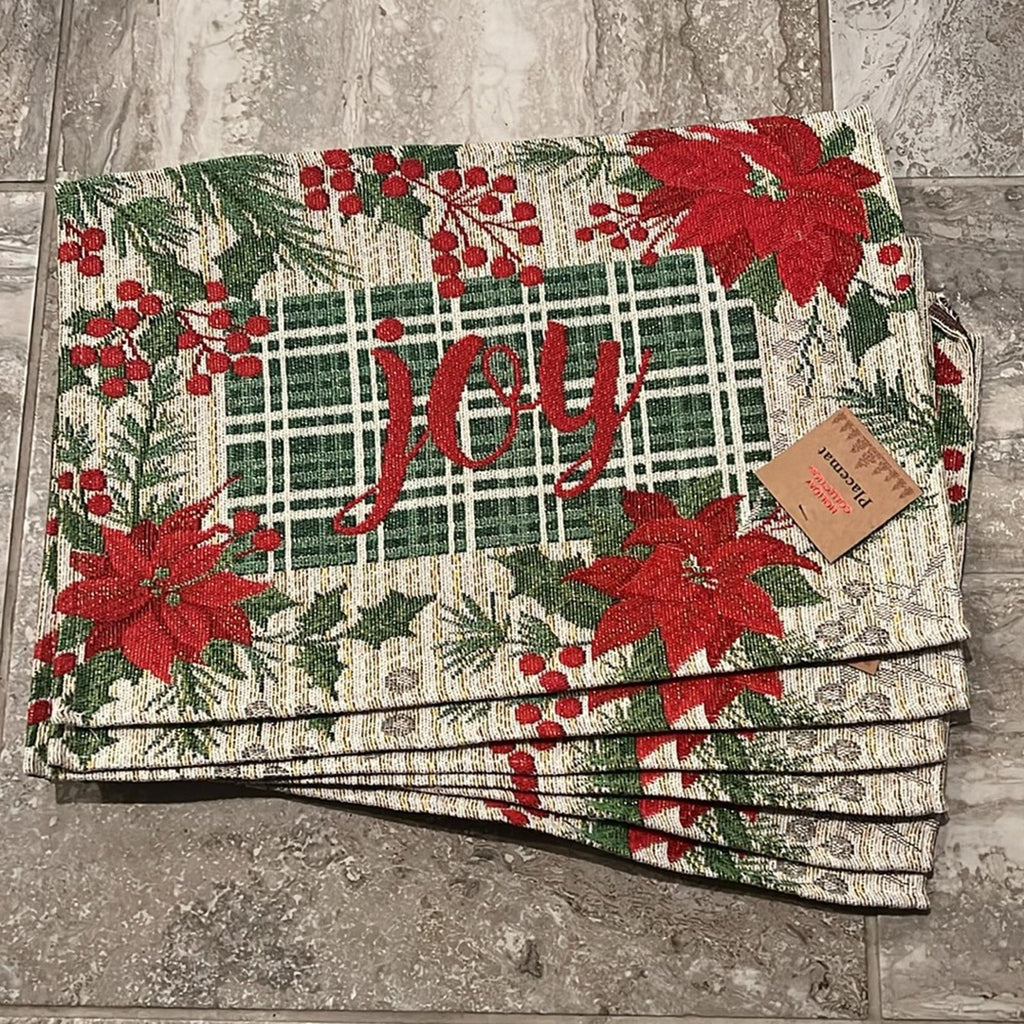NWT Serafina Home Holiday Joy Christmas Tapestry Placemats, Set of Six New w/Tag
