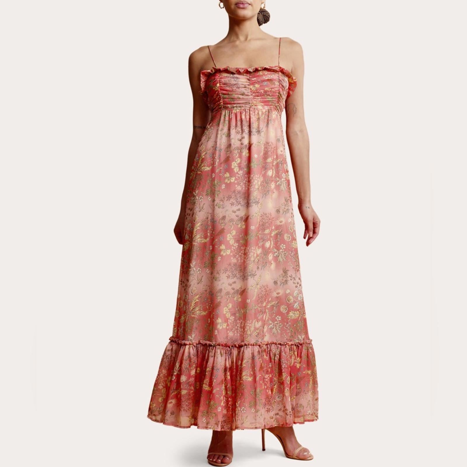 byTiMo Chiffon Sleeveless Ruffle Maxi Dress, Bright Field Size M New w/Tag $436