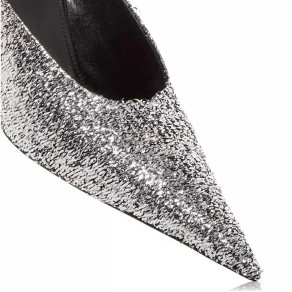 Balenciaga Knife Glitter High Heel Mules in Silver Titanium Size 37 New +DustBag