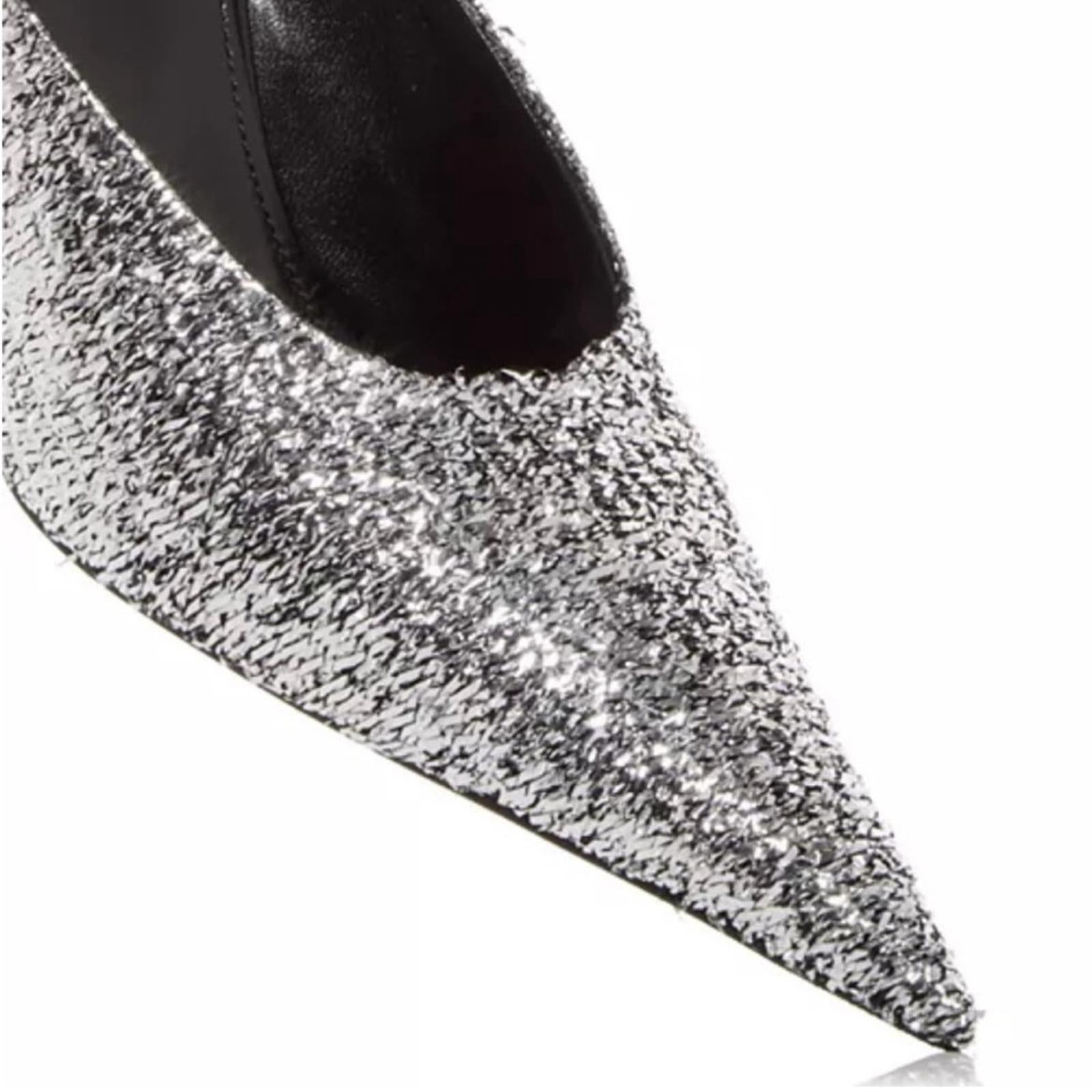 Balenciaga Knife Glitter High Heel Mules in Silver Titanium Size 37 New +DustBag