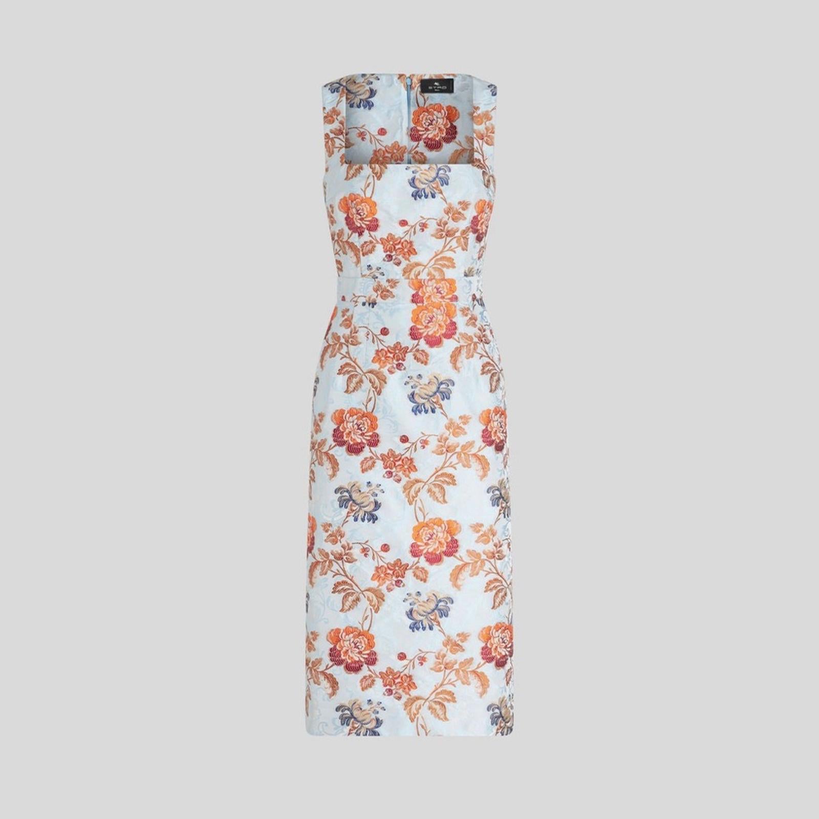 Etro Jacquard Floral Sheath Dress in Pale Blue Multi, Size 36, NEW $2300