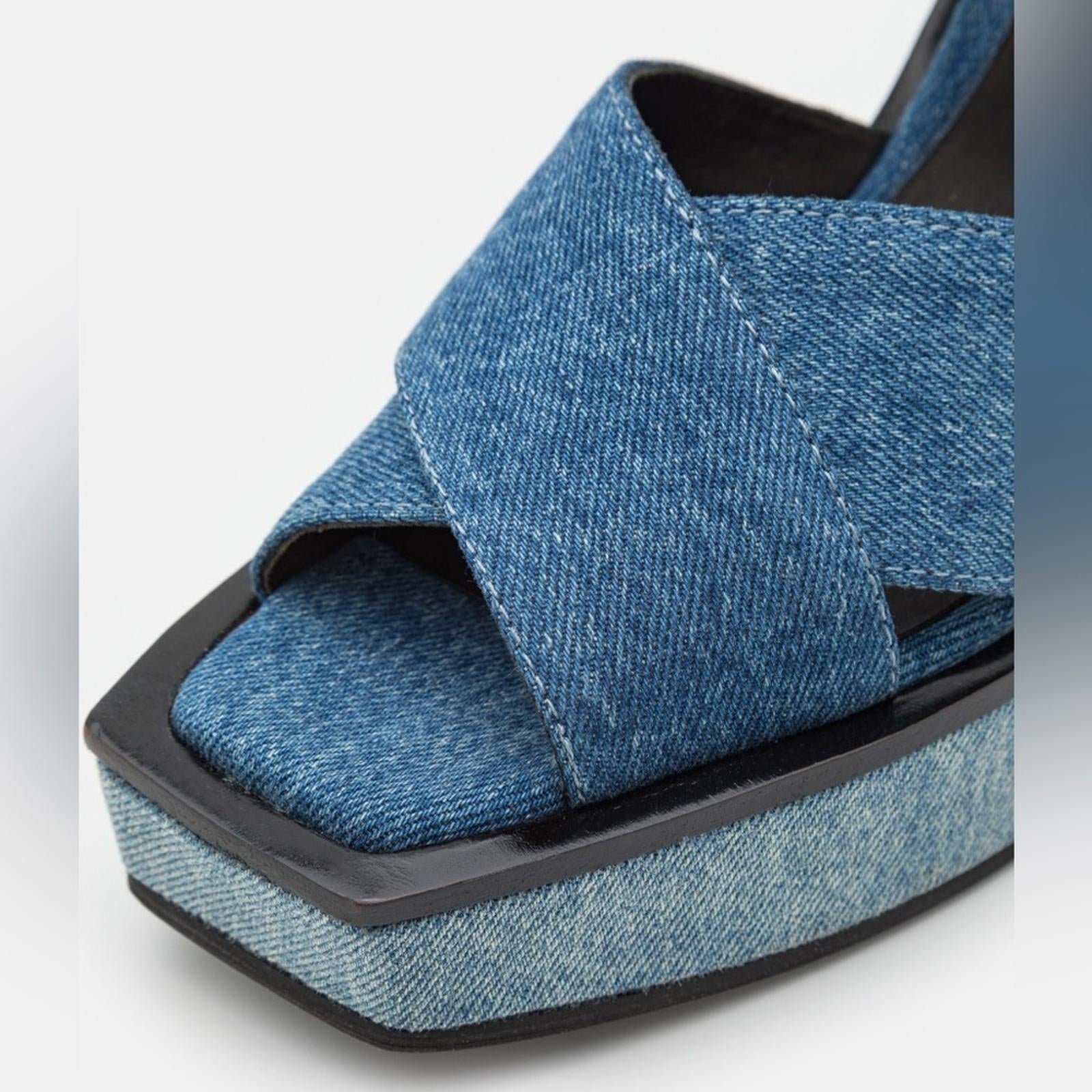 Rag & Bone Santiago Ankle Strap Platform Wedge Sandals Denim, Size 8.5/38.5 NWT