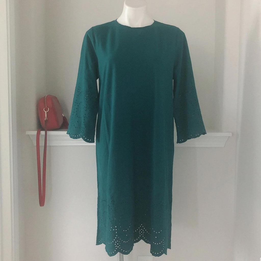 J. Jill Pacific Eyelet Long Sleeve Dress in Green, NWT, Size M