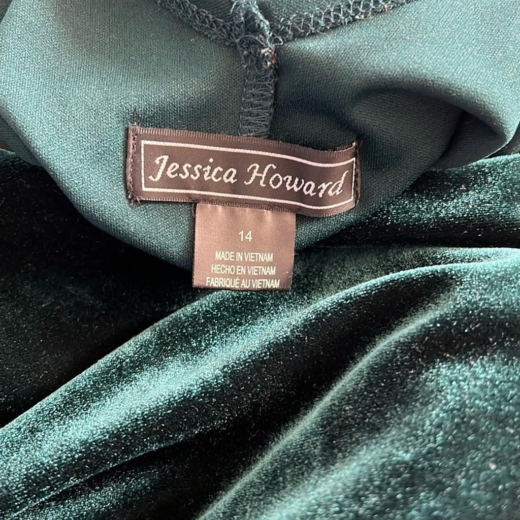 Jessica Howard GREEN Velvet Knee Shift Dress, Size 14 EXCELLENT!