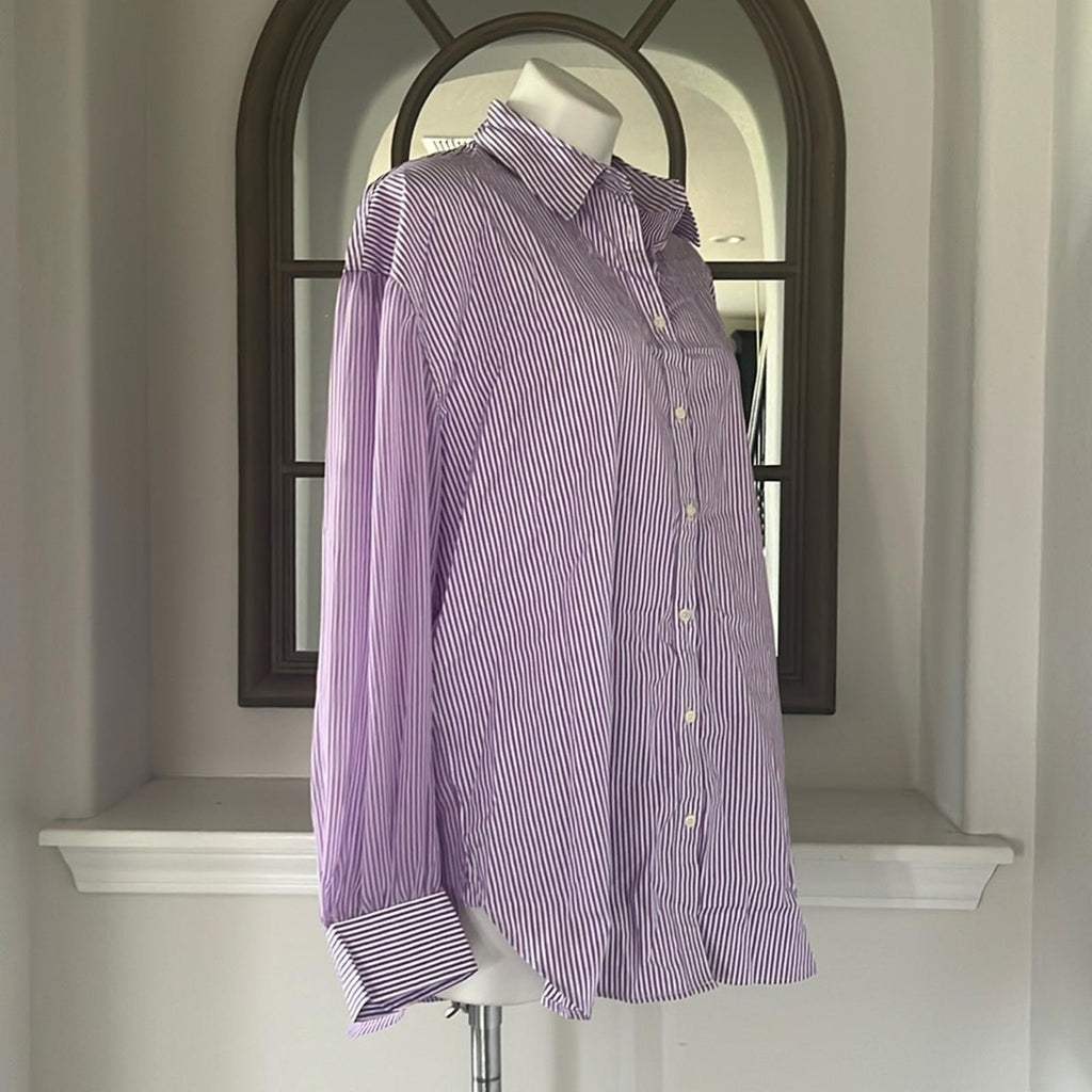 Lauren Ralph Striped Broadcloth Shirt in Lavender, Size XL New w/Tag