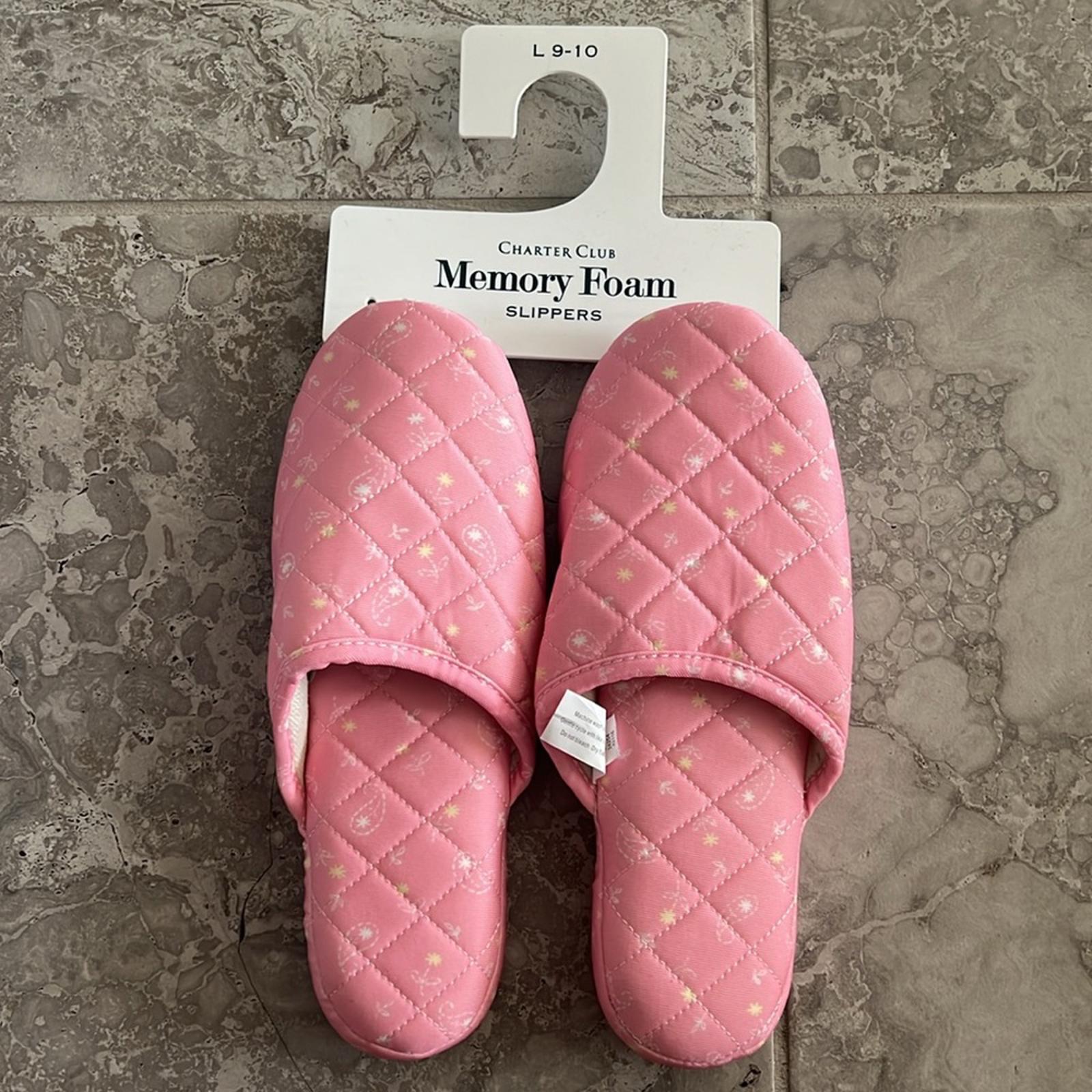 New Charter Club Quilted Paisley Floral Slippers in Pink , NWT, Size L US 9-10