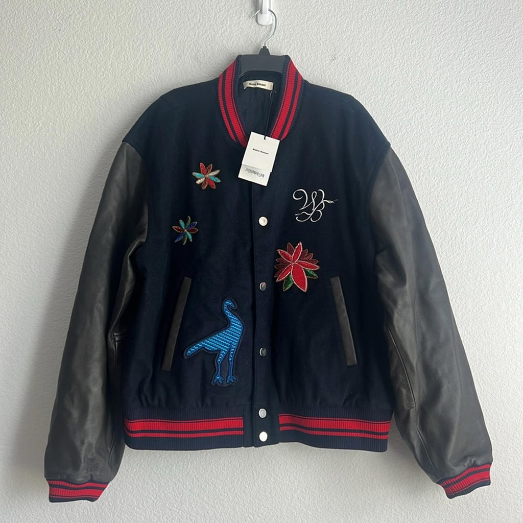 Wales Bonner Navy Ascend Varsity Bomber Jacket in Navy & Brown, NWT, Size 52