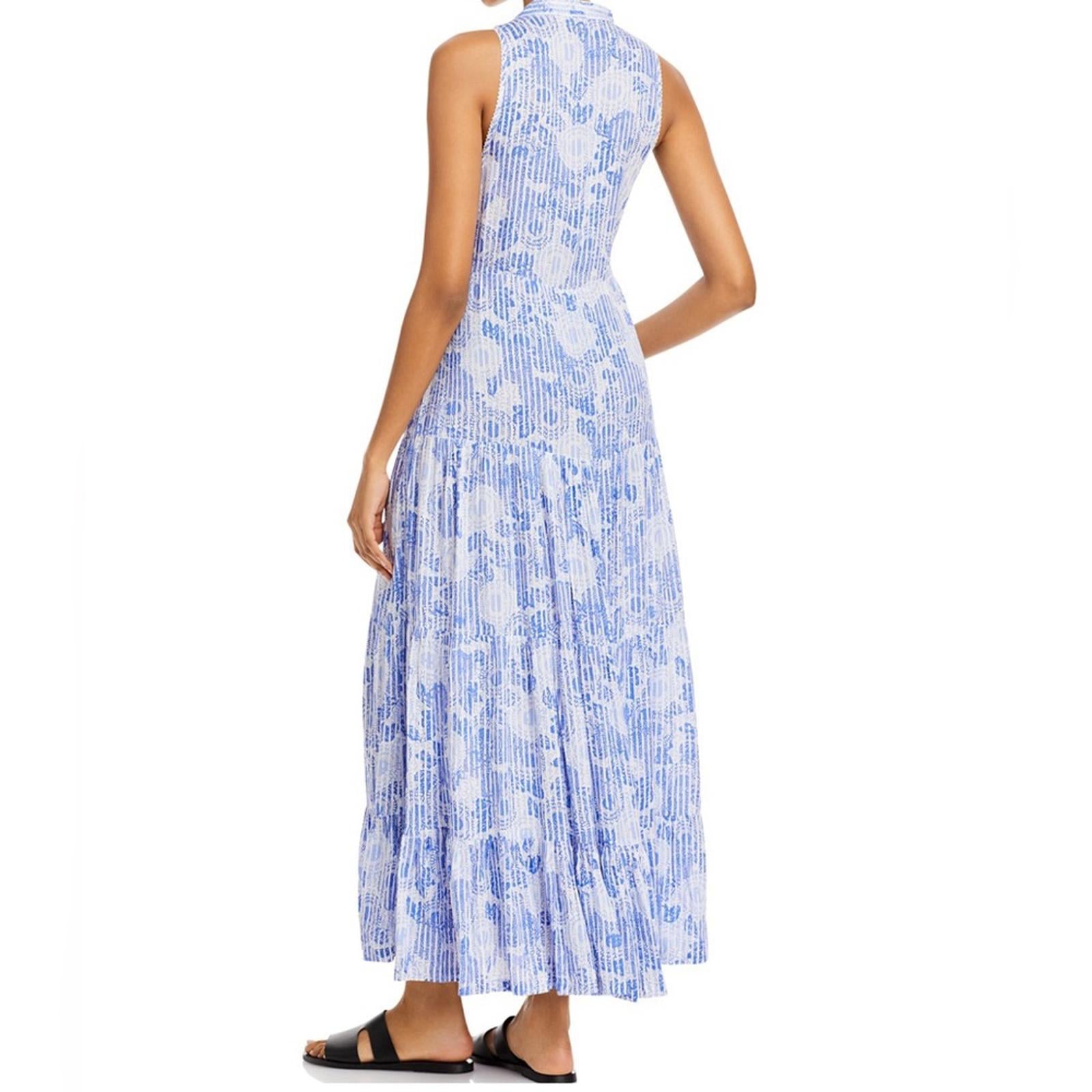 Poupette St. Barth Nana Printed Maxi Dress Revolve Blue Begonia Size L New w/Tag