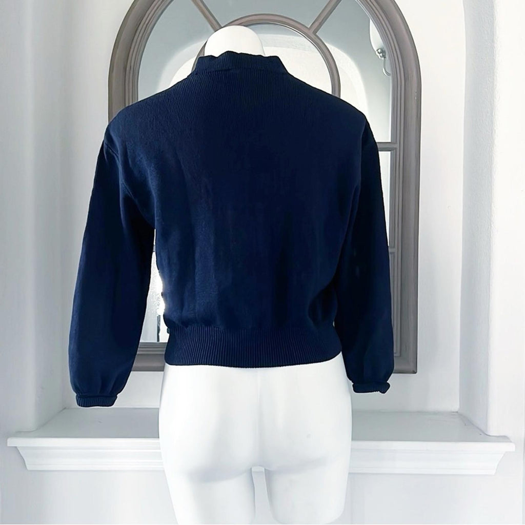 St. John Navy Knit Cardigan w/Signature Branded Buttons, Size S EXCELLENT!