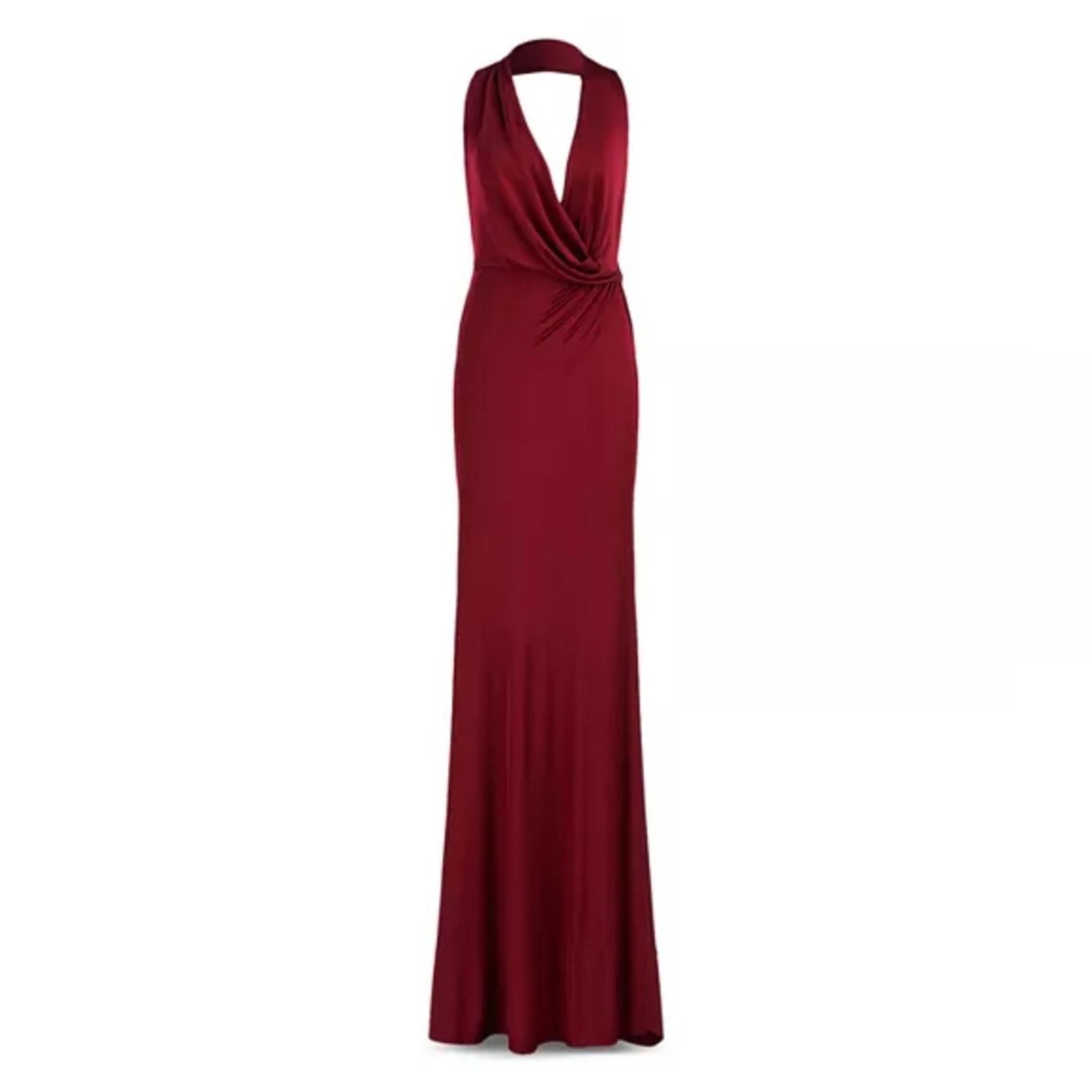Et Ochs Valentina Open Back Gown Halter Evening Dress, Crimson, Size 8 NWT $1695