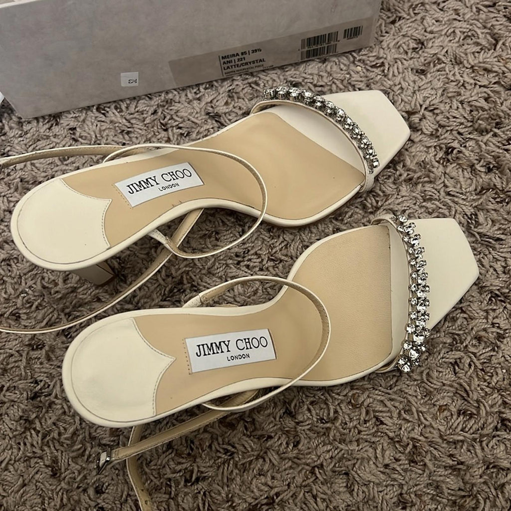 Jimmy Choo Meira 85 Embellished High Heel Sandals, Size 39.5 NEW in Box