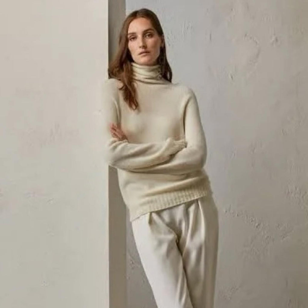 Lauren Ralph Lauren Cashmere Funnelneck Sweater in Winter Cream, NWT, Size S
